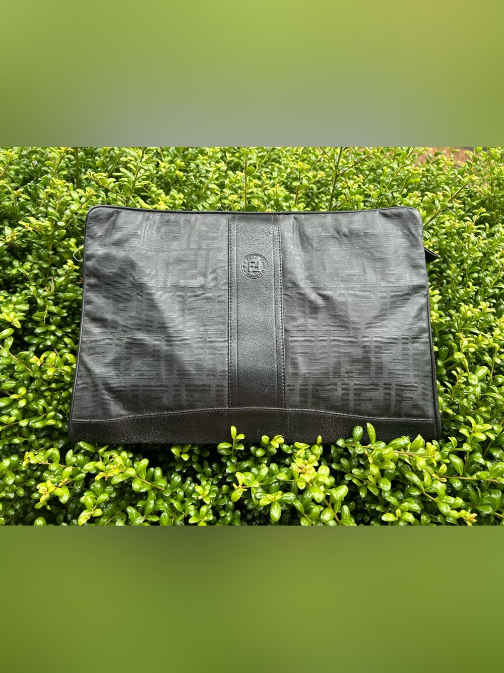 Vintage Fendi Black Monogram Zucca large clutch or portfolio pouch